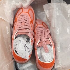Pink & Orange Suede Low-Top Sneakers